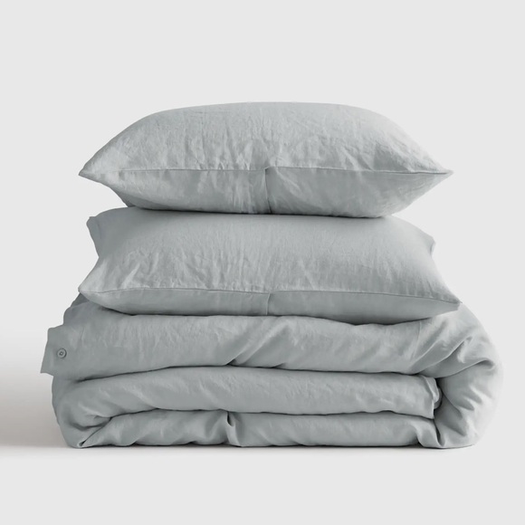 Queen Quince European Linen Duvet Cover Set with box quilted shams - Picture 1 of 5